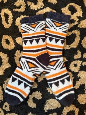 Woolrich Orange, Black & White Patterned Cozy Crew Socks